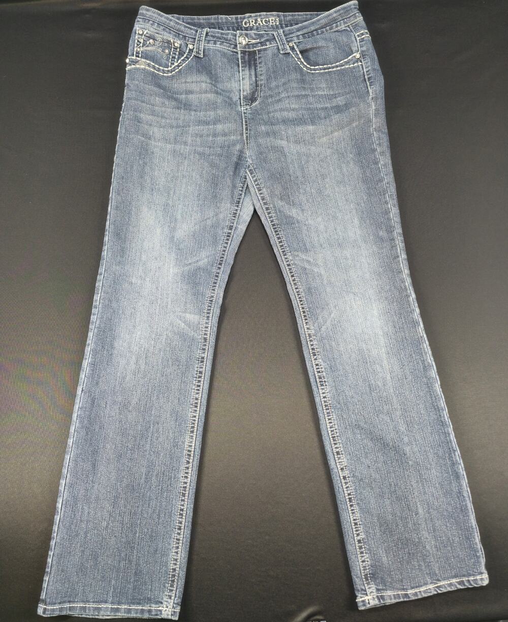 Grace in LA‎ Size 17 Womens Bootcut Stretch Jeans Rhinestone Embellished Pockets